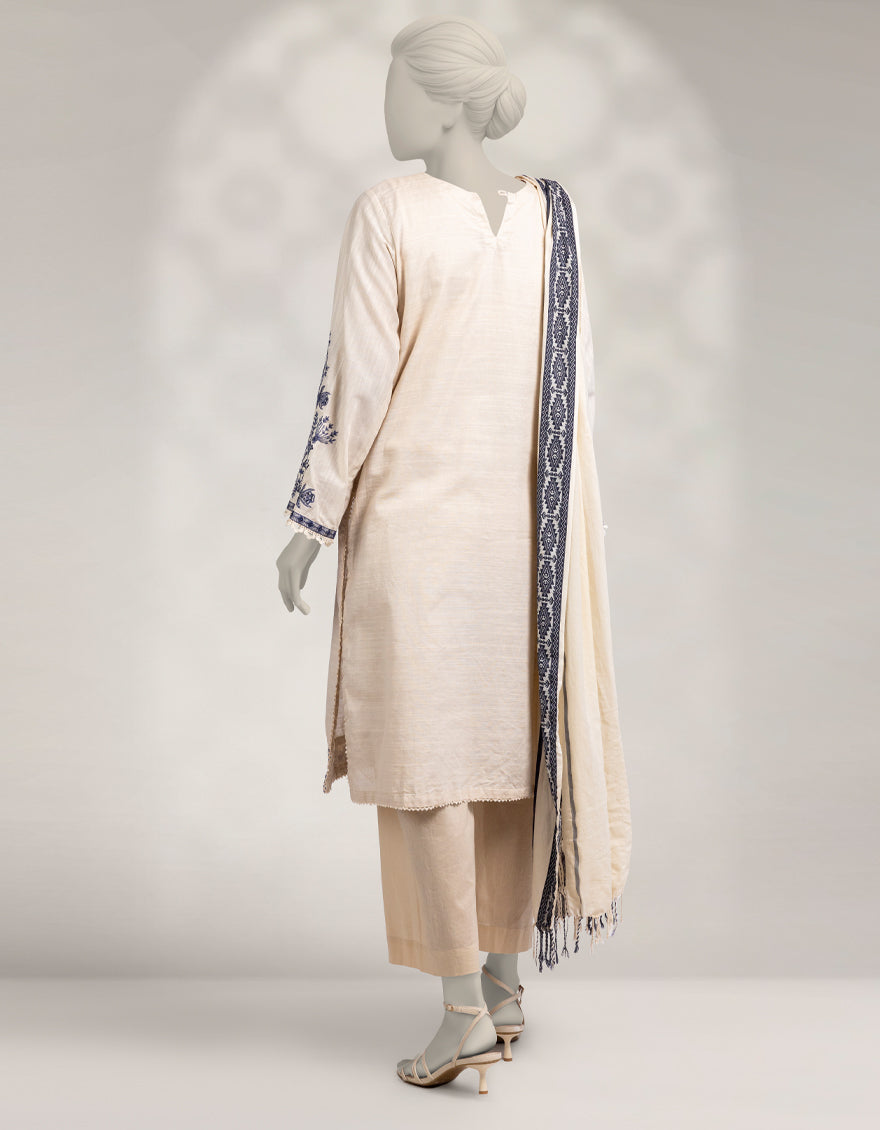 Khaddar Cream Stitched Suit - J. Junaid Jamshed