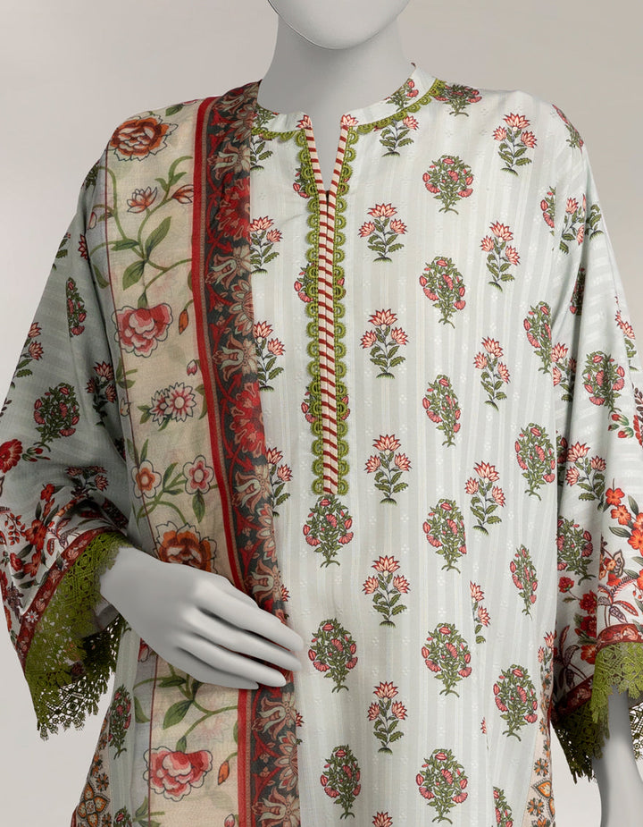 Dobby Green Unstitched Suit - J. Junaid Jamshed