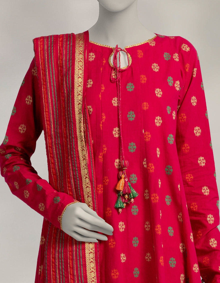 Jacquard Pink Unstitched Suit - J. Junaid Jamshed