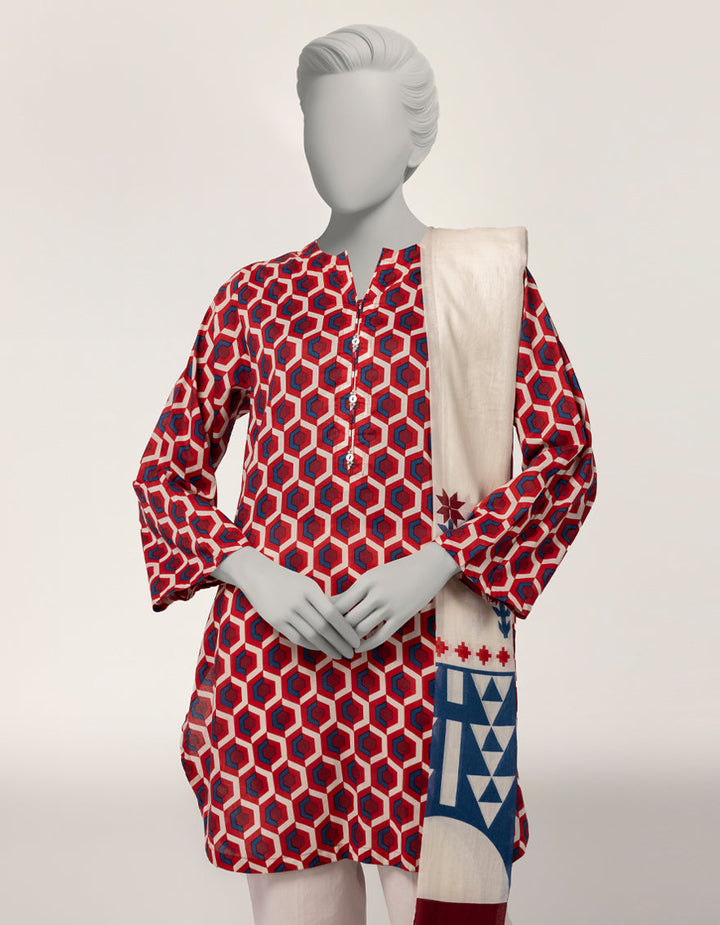 Lawn Red Stitched Suit - J. Junaid Jamshed