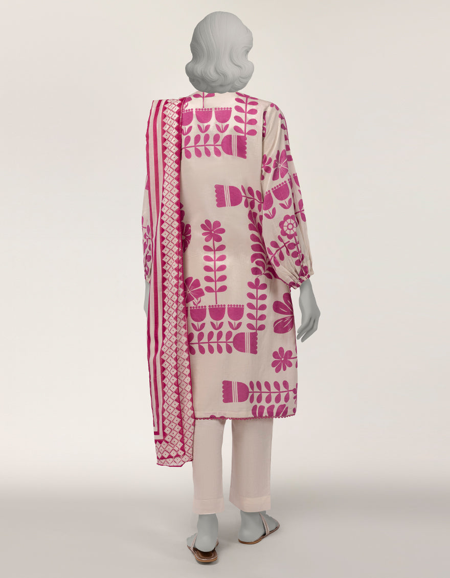 Lawn Off White Stitched Suit - J. Junaid Jamshed