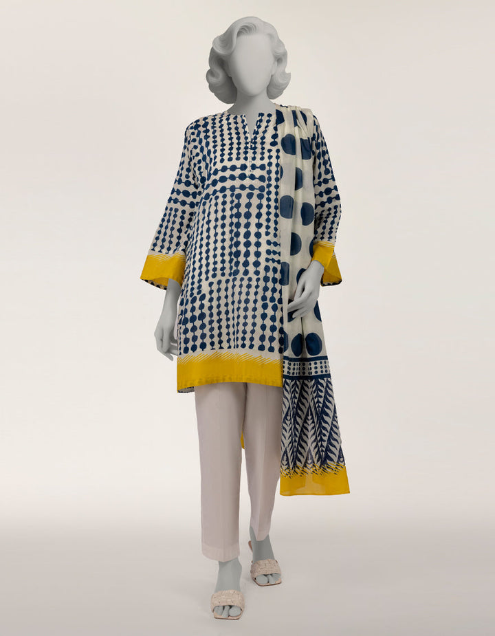 Lawn Blue Stitched Suit - J. Junaid Jamshed