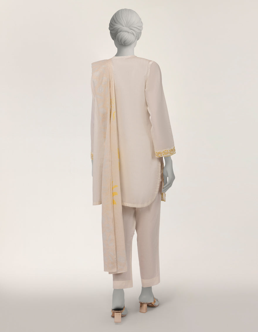 Lawn Off White Stitched Suit - J. Junaid Jamshed