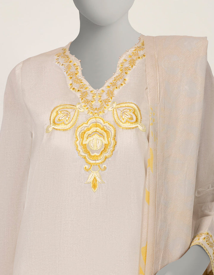 Lawn Off White Stitched Suit - J. Junaid Jamshed