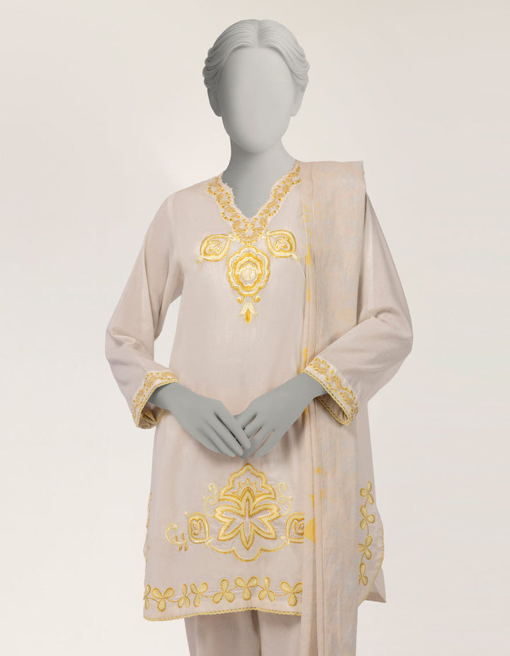 Lawn Off White Stitched Suit - J. Junaid Jamshed