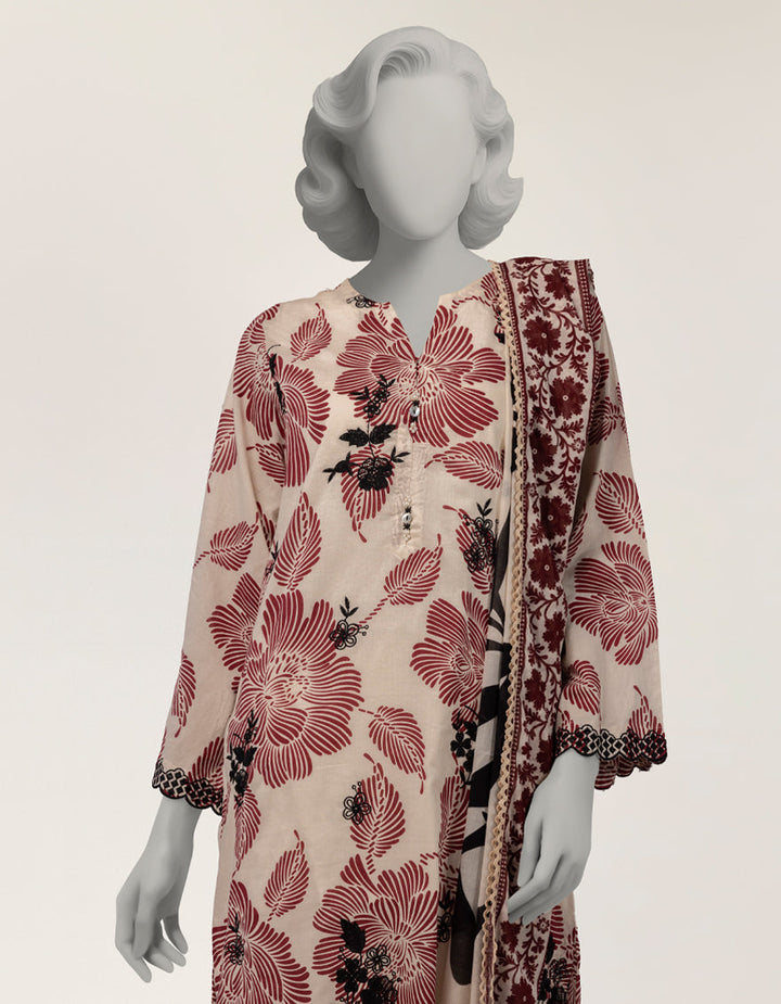 Lawn Off White Stitched Suit - J. Junaid Jamshed