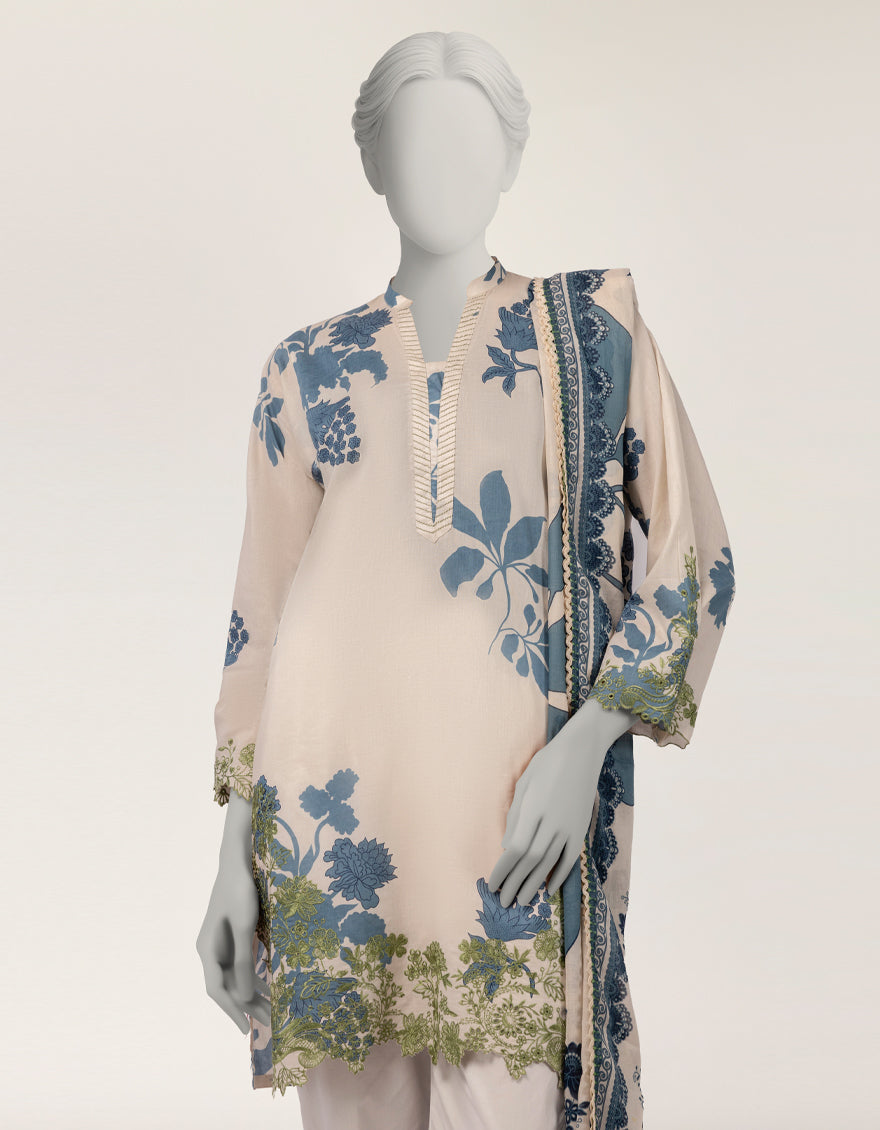 Lawn Off White Stitched Suit - J. Junaid Jamshed