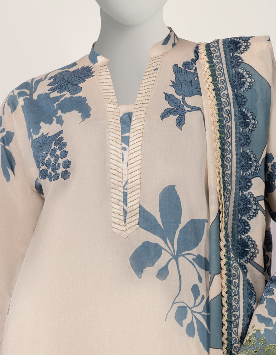 Lawn Off White Stitched Suit - J. Junaid Jamshed