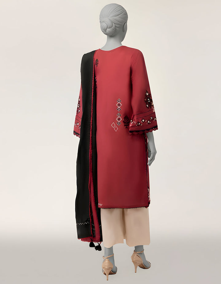 Lawn Maroon Stitched Suit - J. Junaid Jamshed