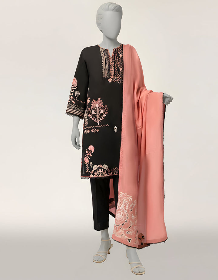 Lawn Black Stitched Suit - J. Junaid Jamshed