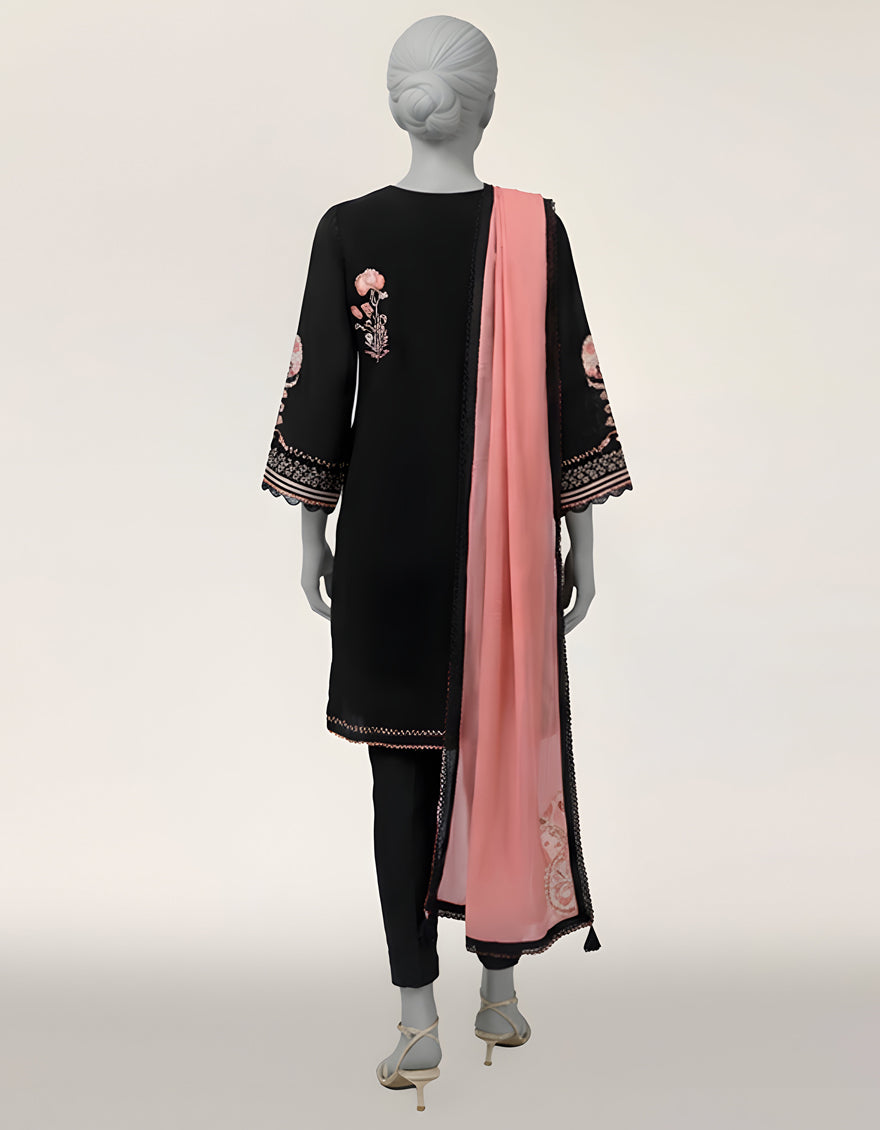 Lawn Black Stitched Suit - J. Junaid Jamshed