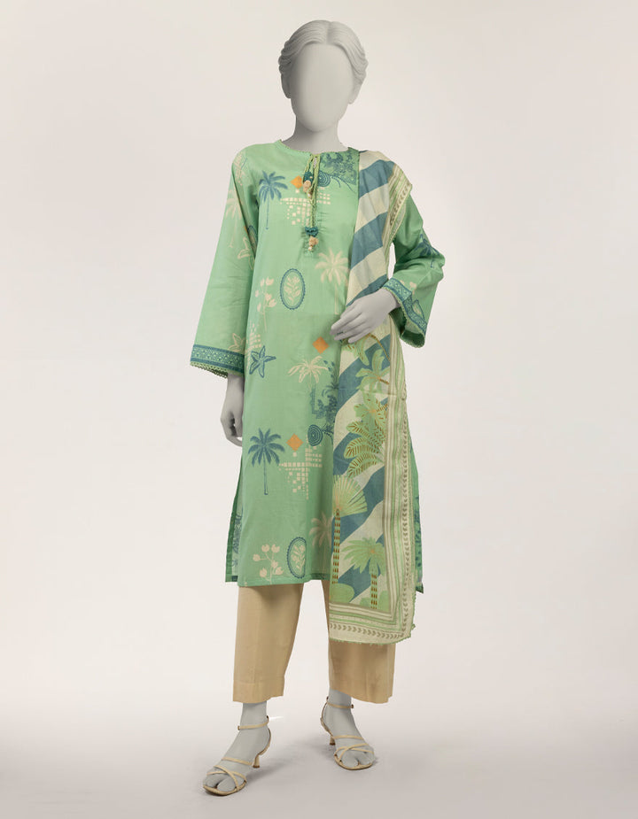 Lawn Green Stitched Suit - J. Junaid Jamshed