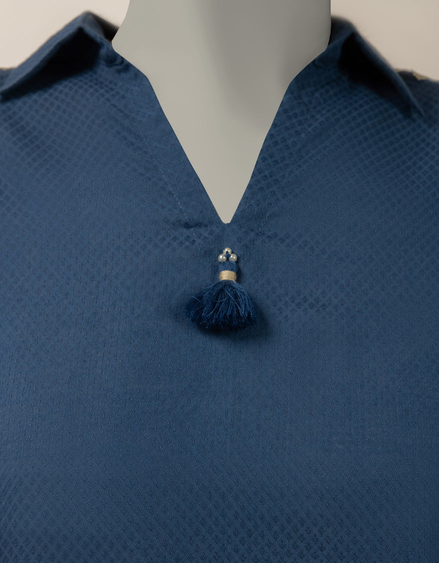 Dobby Blue Kurti - J. Junaid Jamshed