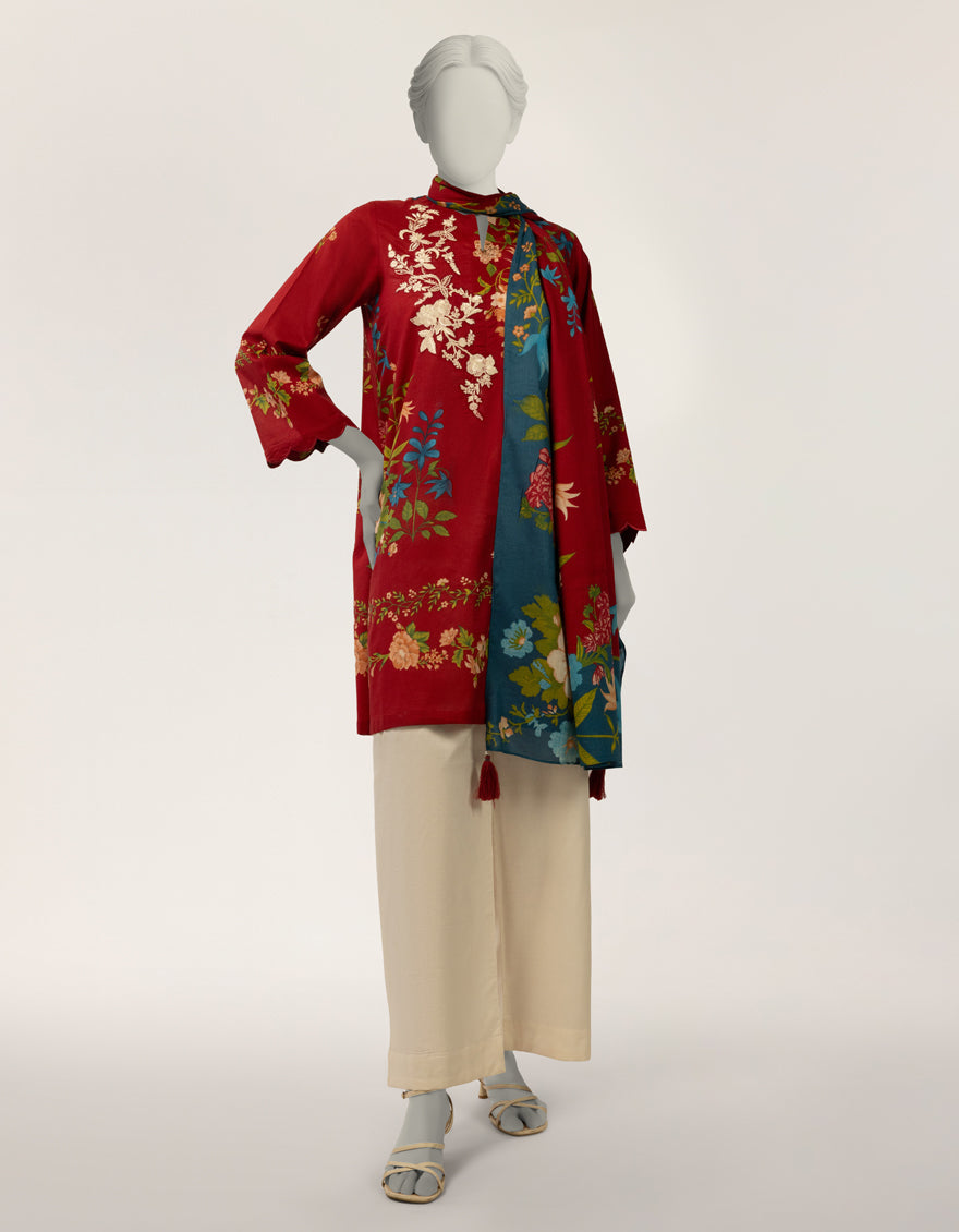Lawn Maroon Stitched Suit - J. Junaid Jamshed