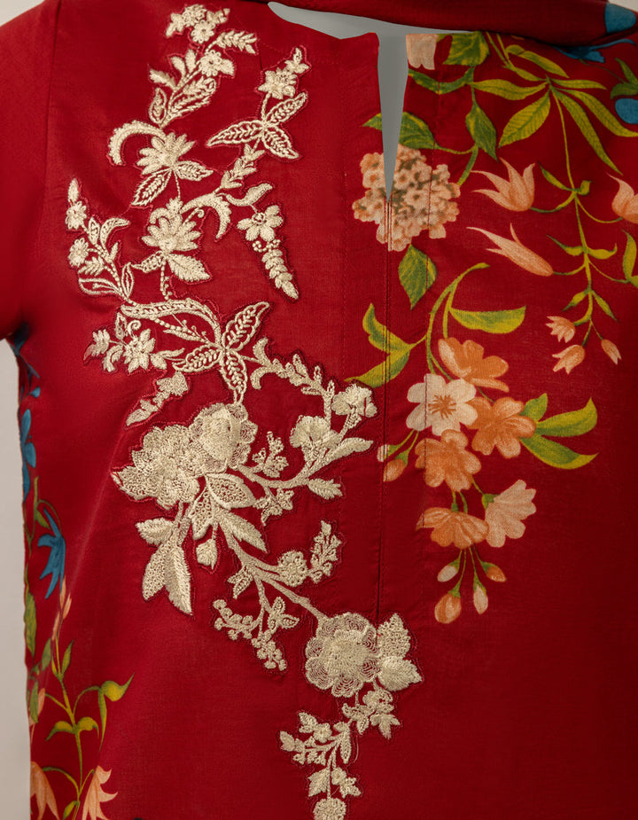 Lawn Maroon Stitched Suit - J. Junaid Jamshed