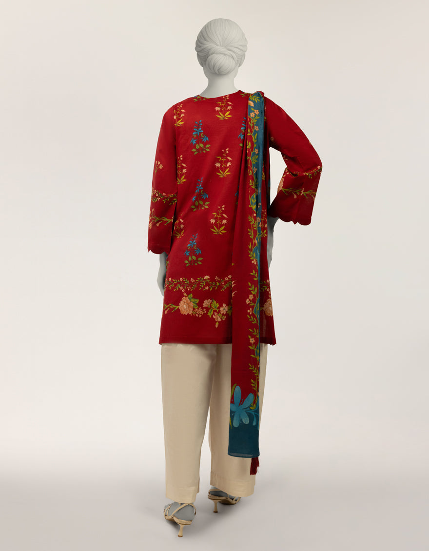 Lawn Maroon Stitched Suit - J. Junaid Jamshed
