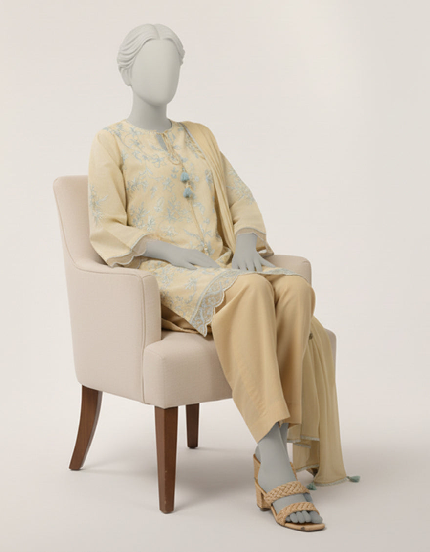 Dobby White Stitched Suit - J. Junaid Jamshed