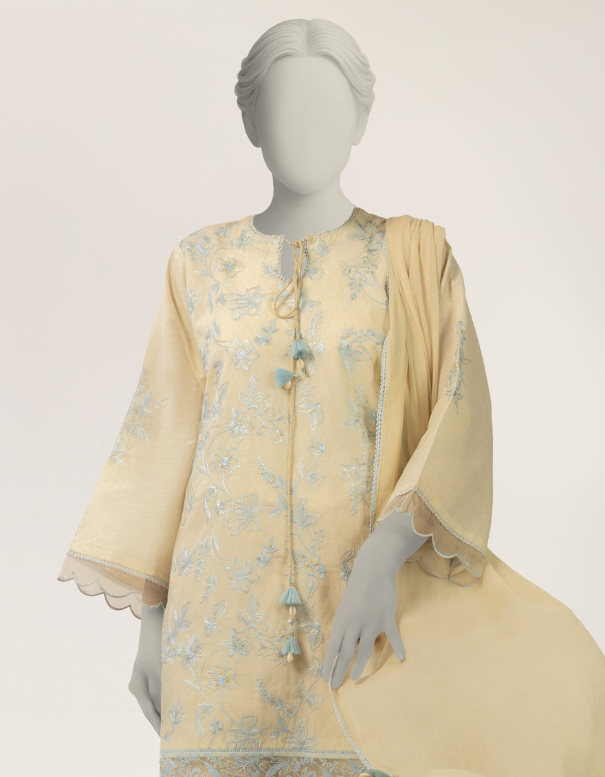 Dobby White Stitched Suit - J. Junaid Jamshed