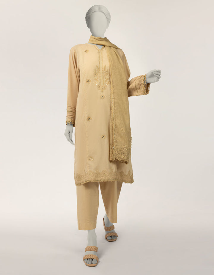 Lawn Beige Stitched Suit - J. Junaid Jamshed