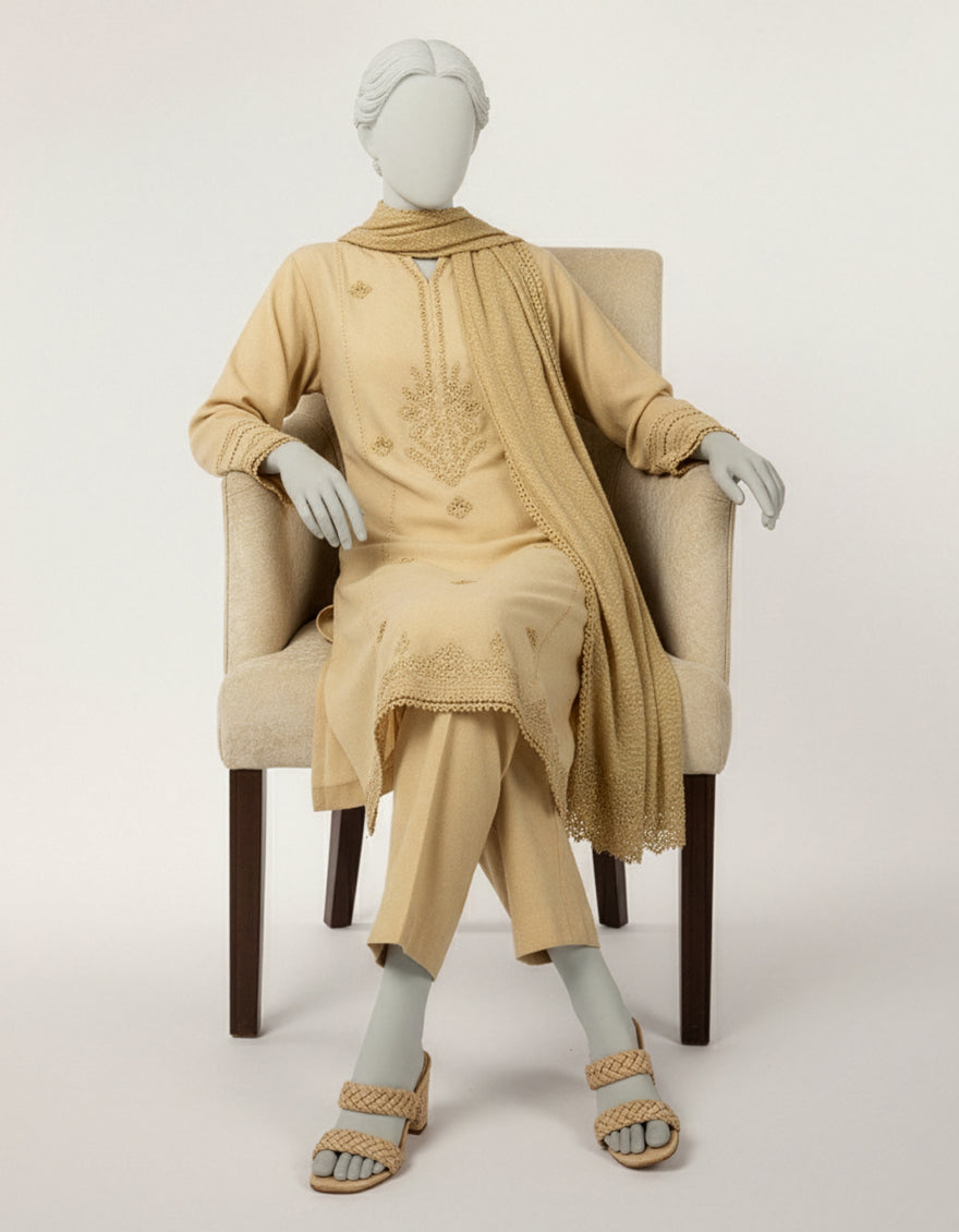 Lawn Beige Stitched Suit - J. Junaid Jamshed