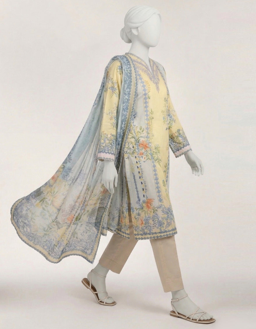Lawn Sky Blue Stitched Suit - J. Junaid Jamshed