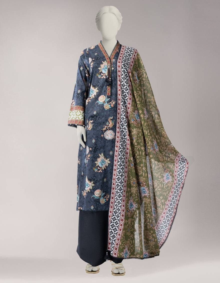 Lawn Multicolor Unstitched Suit - J. Junaid Jamshed