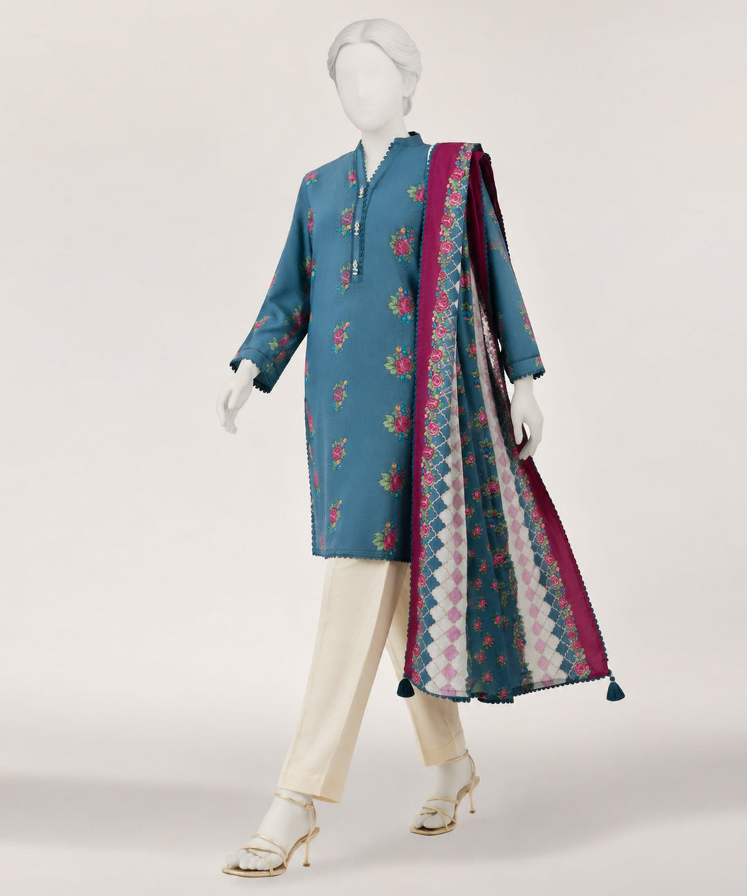 Dobby Blue Stitched Suit - J. Junaid Jamshed