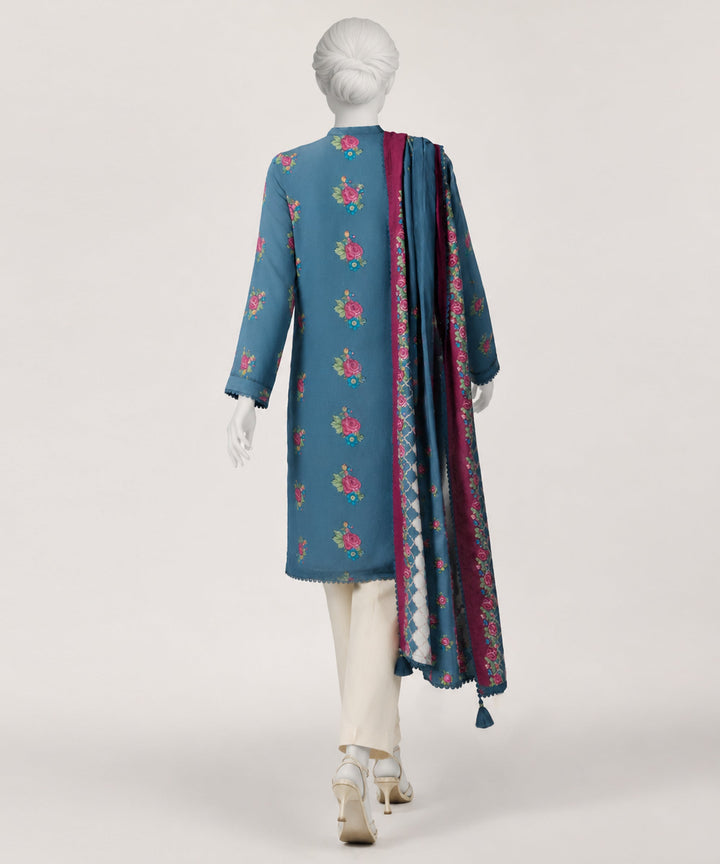 Dobby Blue Stitched Suit - J. Junaid Jamshed