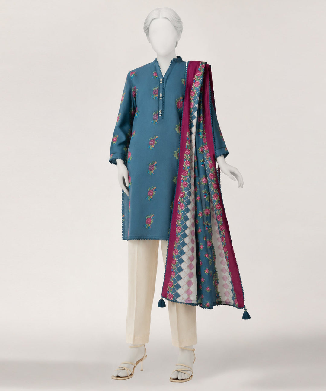 Dobby Blue Stitched Suit - J. Junaid Jamshed