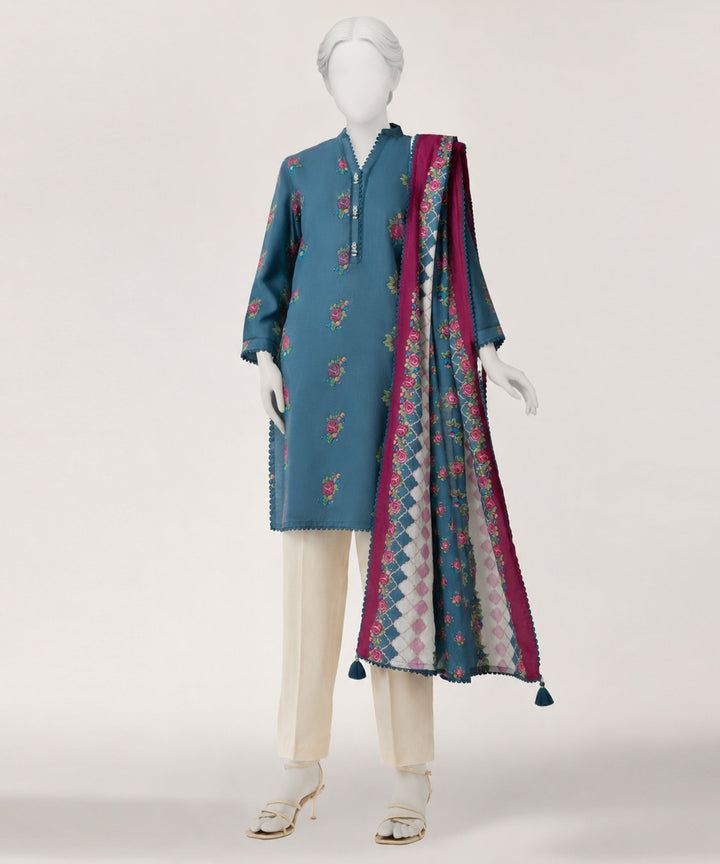 Dobby Blue Stitched Suit - J. Junaid Jamshed