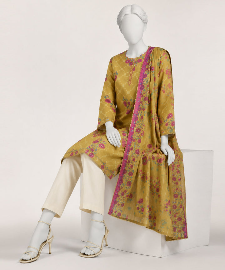 Dobby Yellow Stitched Suit - J. Junaid Jamshed