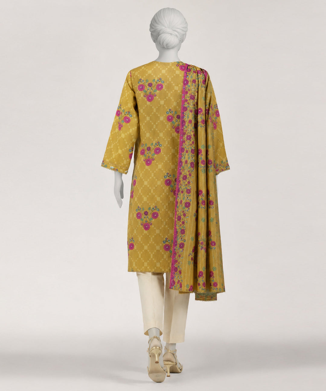 Dobby Yellow Stitched Suit - J. Junaid Jamshed