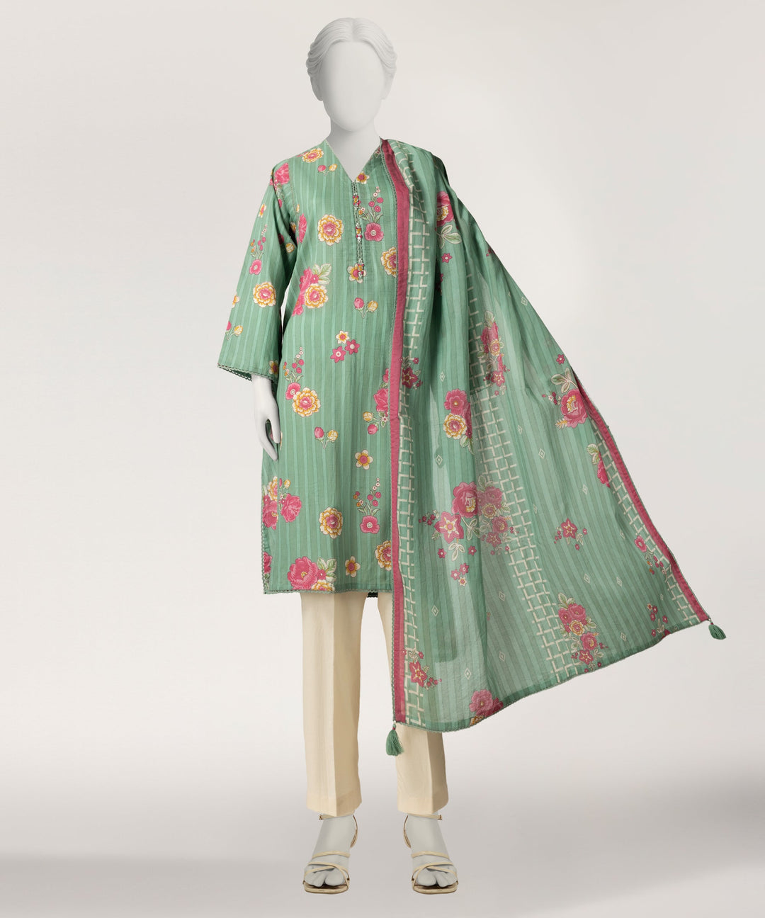 Dobby Green Stitched Suit - J. Junaid Jamshed