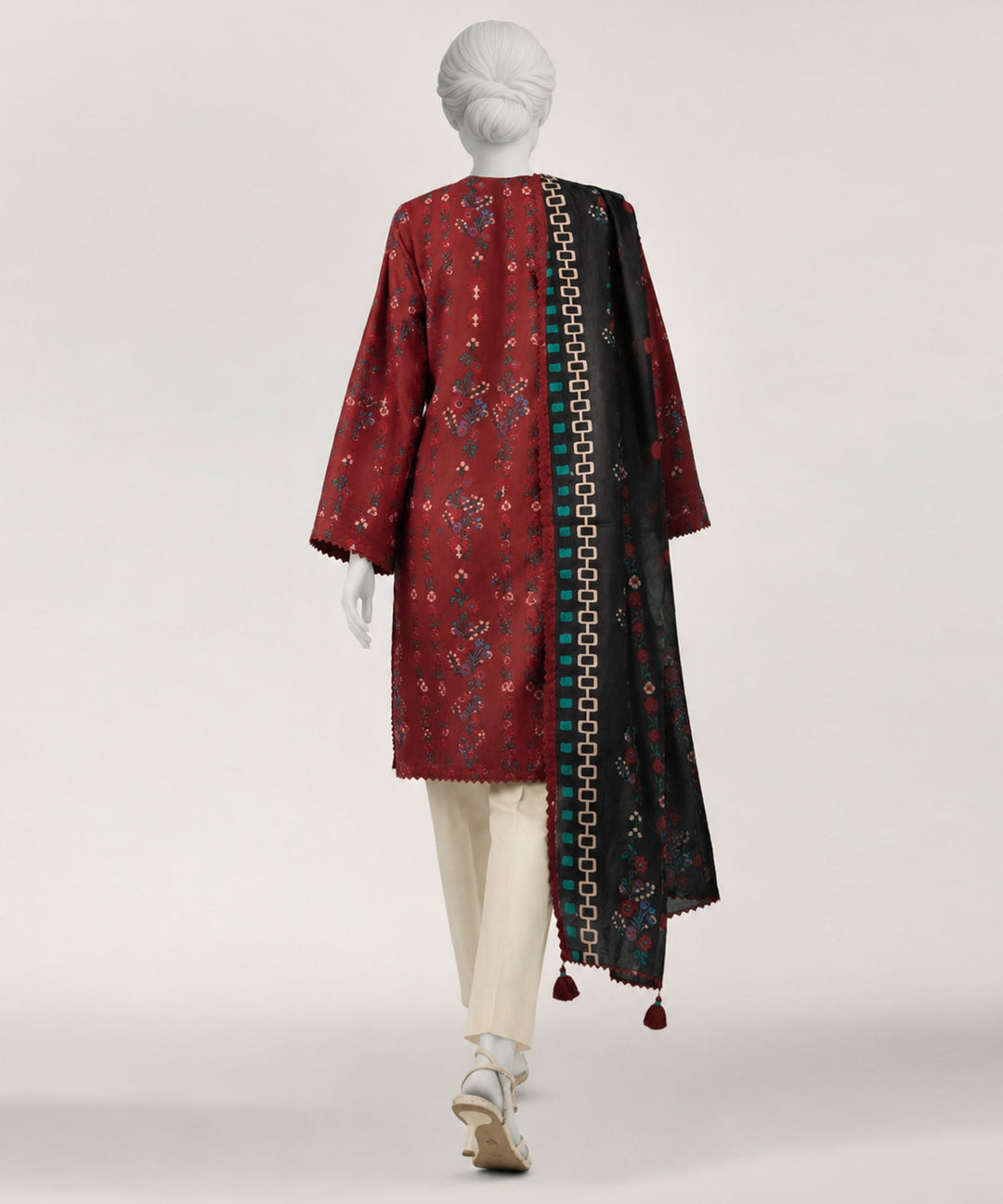 Dobby Maroon Stitched Suit - J. Junaid Jamshed