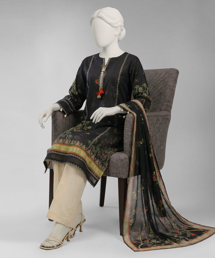 Lawn Black Unstitched Suit - J. Junaid Jamshed