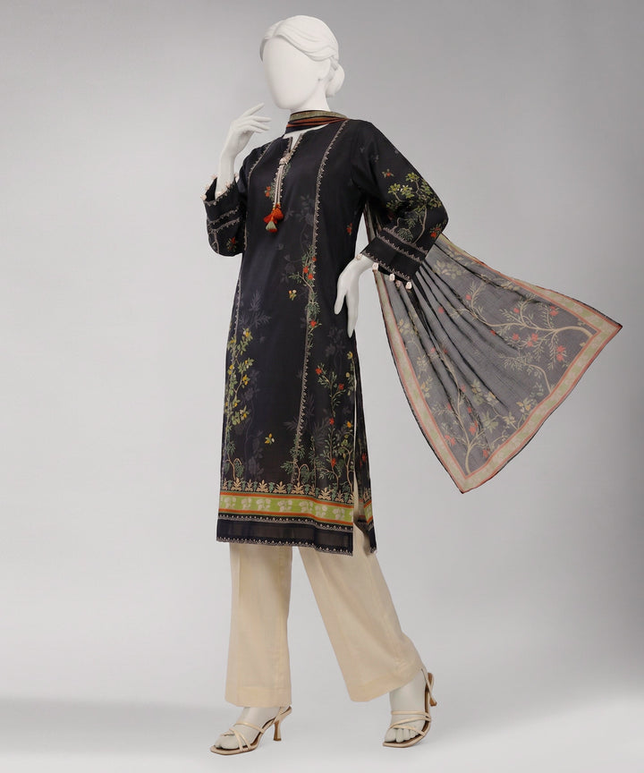 Lawn Black Unstitched Suit - J. Junaid Jamshed