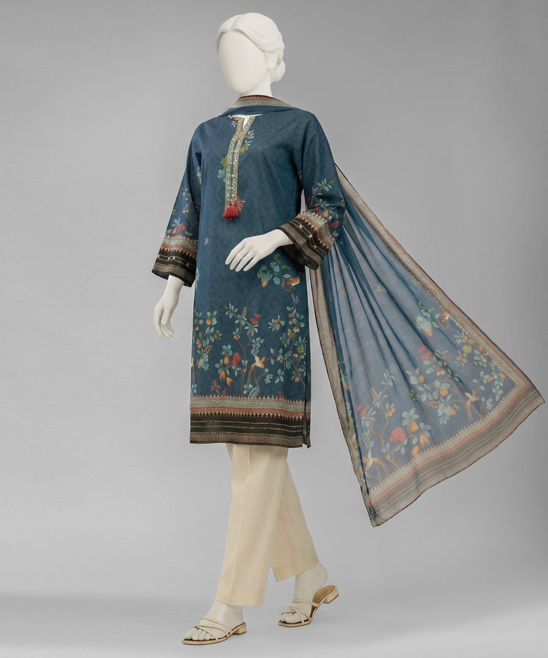 Lawn Blue Unstitched Suit - J. Junaid Jamshed