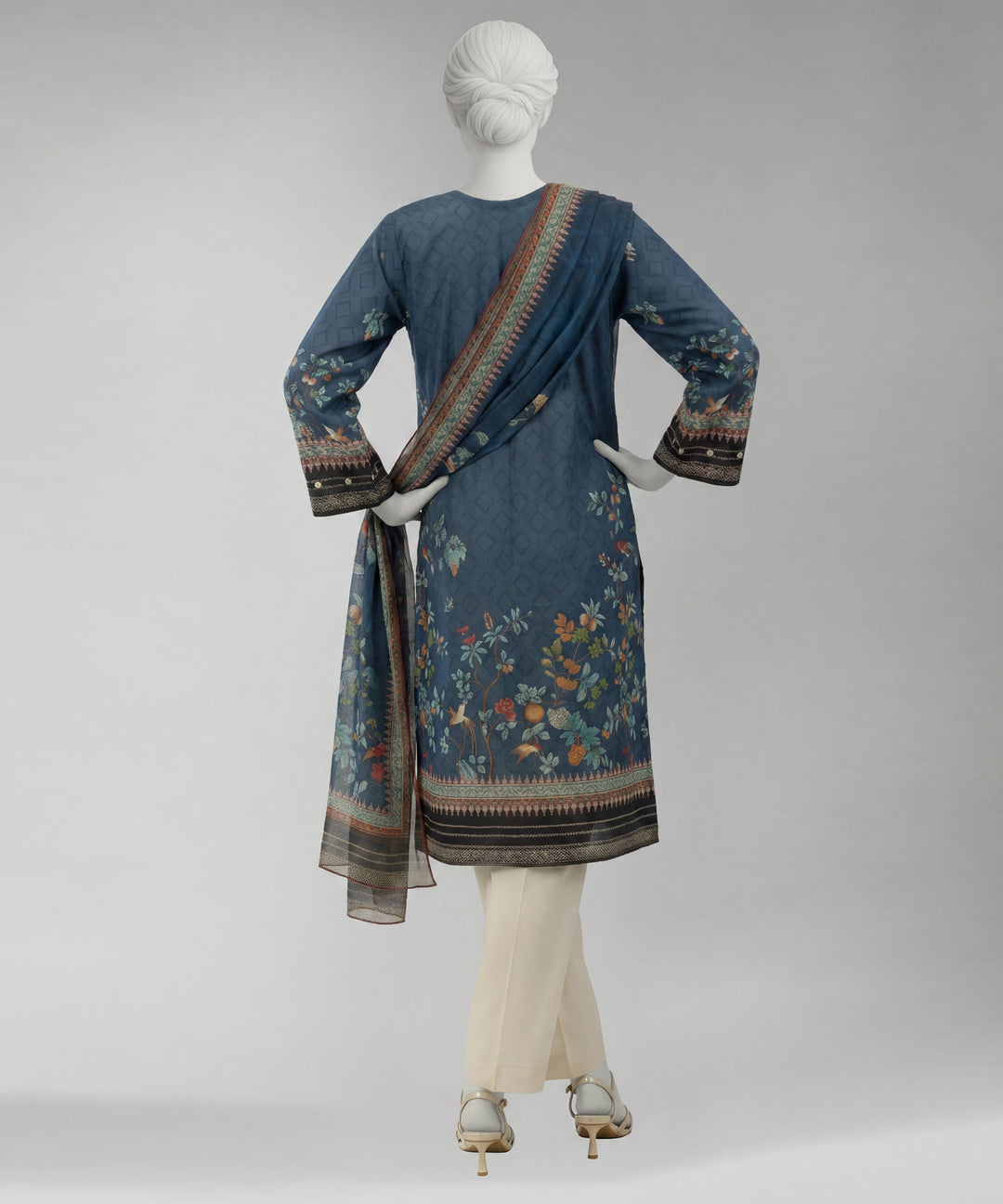 Lawn Blue Unstitched Suit - J. Junaid Jamshed