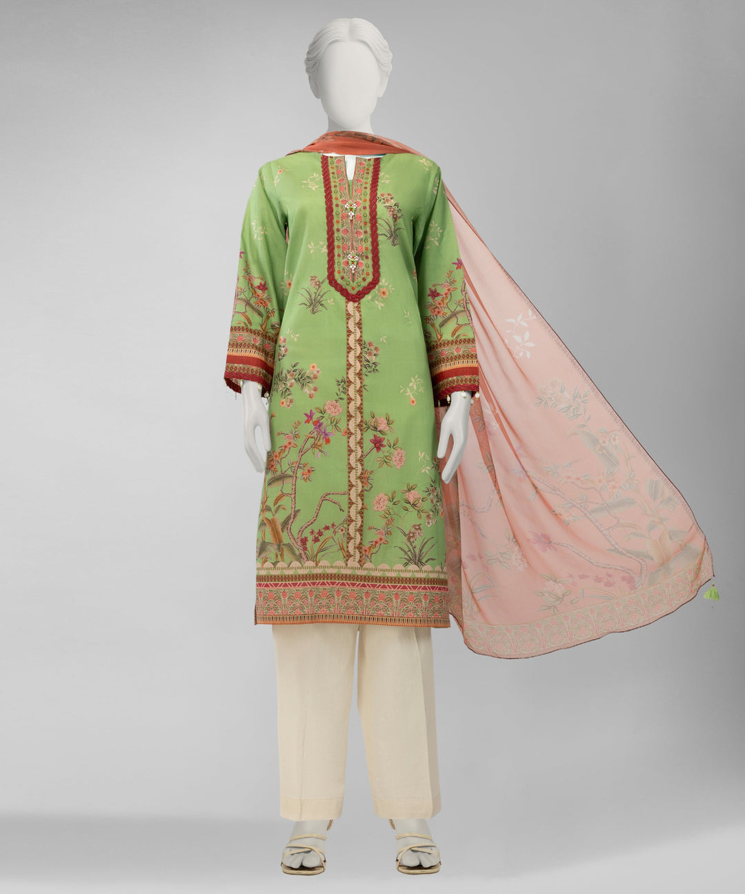 Lawn Green Unstitched Suit - J. Junaid Jamshed