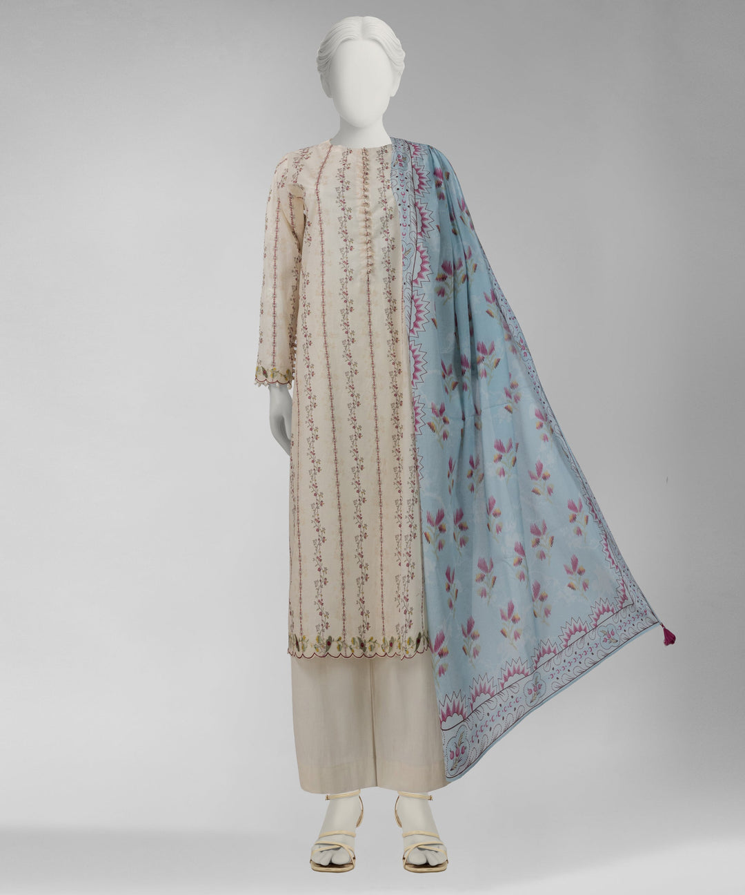 Lawn Multicolor Unstitched Suit - J. Junaid Jamshed