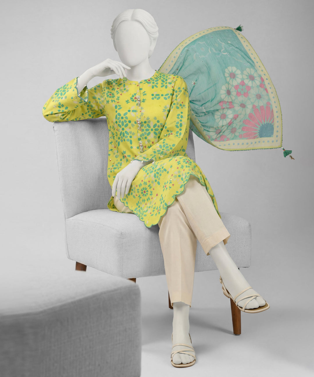 Lawn Yellow Unstitched Suit - J. Junaid Jamshed