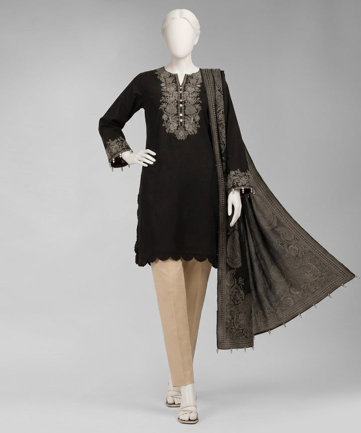 Jacquard Black Unstitched Suit - J. Junaid Jamshed
