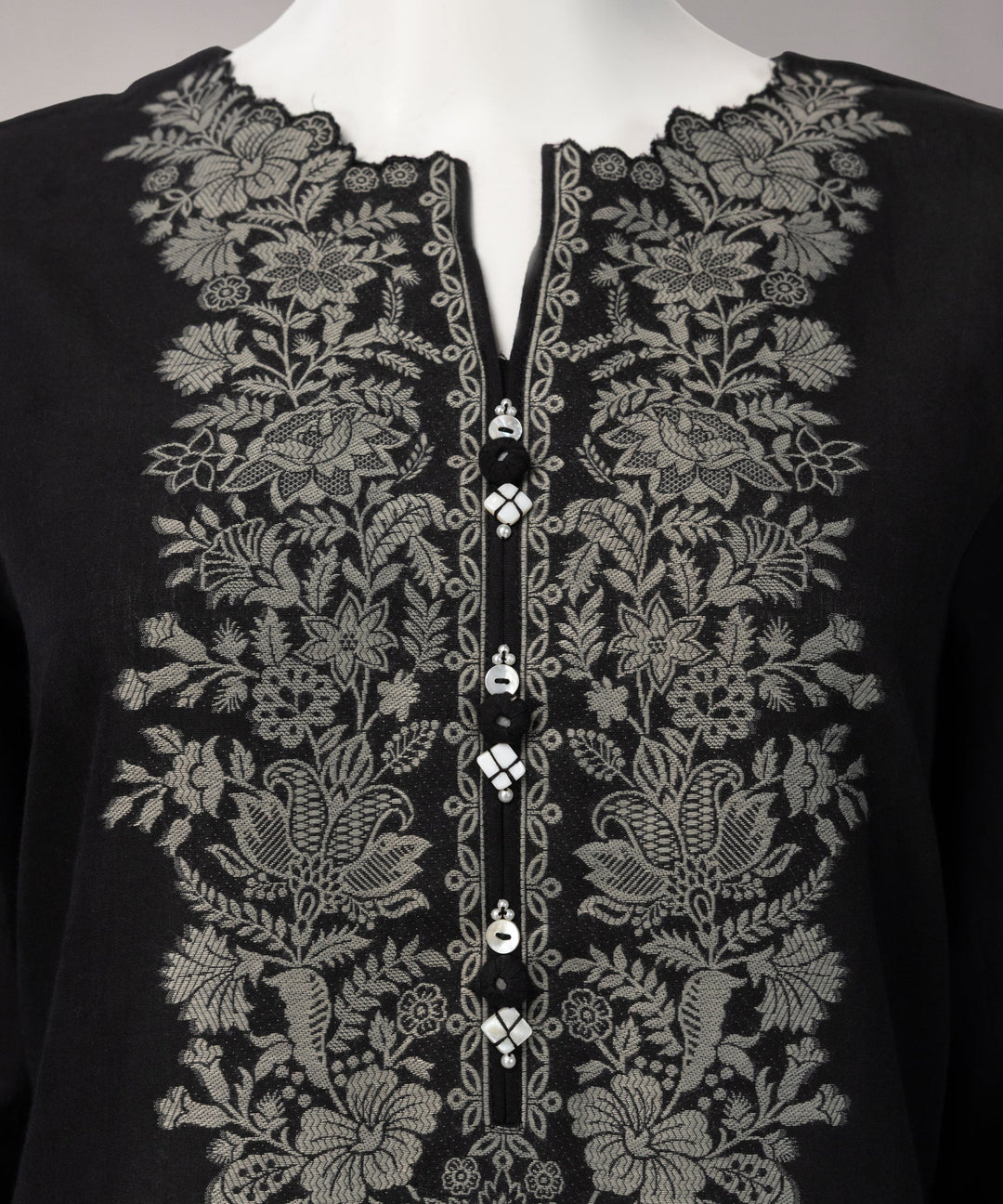 Jacquard Black Unstitched Suit - J. Junaid Jamshed