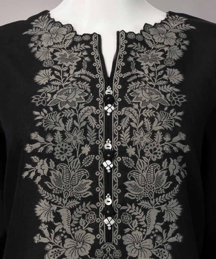 Jacquard Black Unstitched Suit - J. Junaid Jamshed