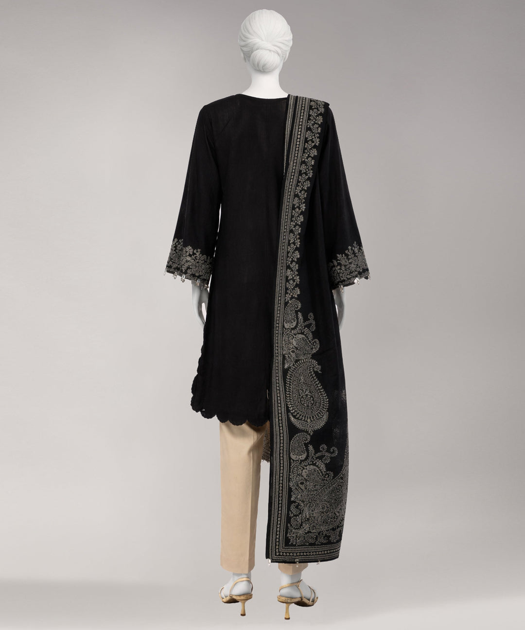 Jacquard Black Unstitched Suit - J. Junaid Jamshed