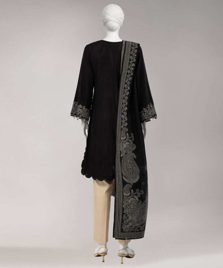 Jacquard Black Unstitched Suit - J. Junaid Jamshed