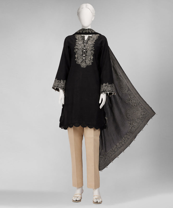 Jacquard Black Unstitched Suit - J. Junaid Jamshed