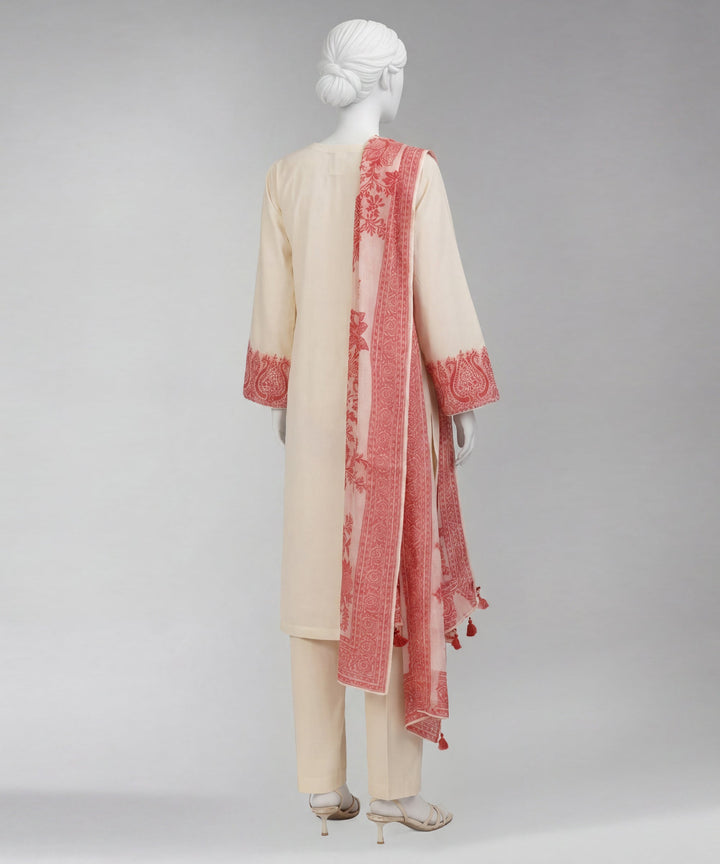 Jacquard Cream Unstitched Suit - J. Junaid Jamshed