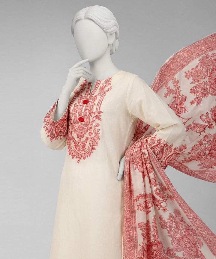 Jacquard Cream Unstitched Suit - J. Junaid Jamshed
