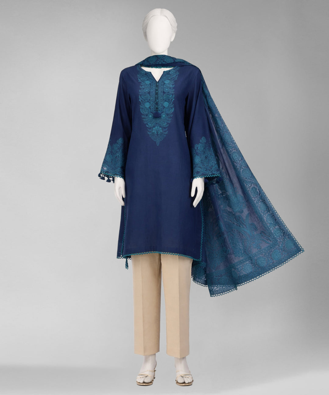Jacquard Blue Unstitched Suit - J. Junaid Jamshed